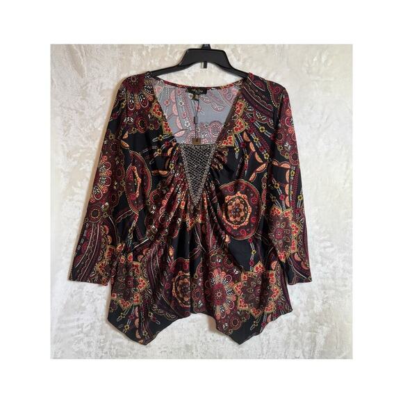 NWT Melissa Paige Medallion Hanky Hem Top 1X Flowy Festival - Picture 1 of 8